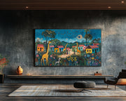 Giraffe Village Black Folk African American canvas print for home decor
