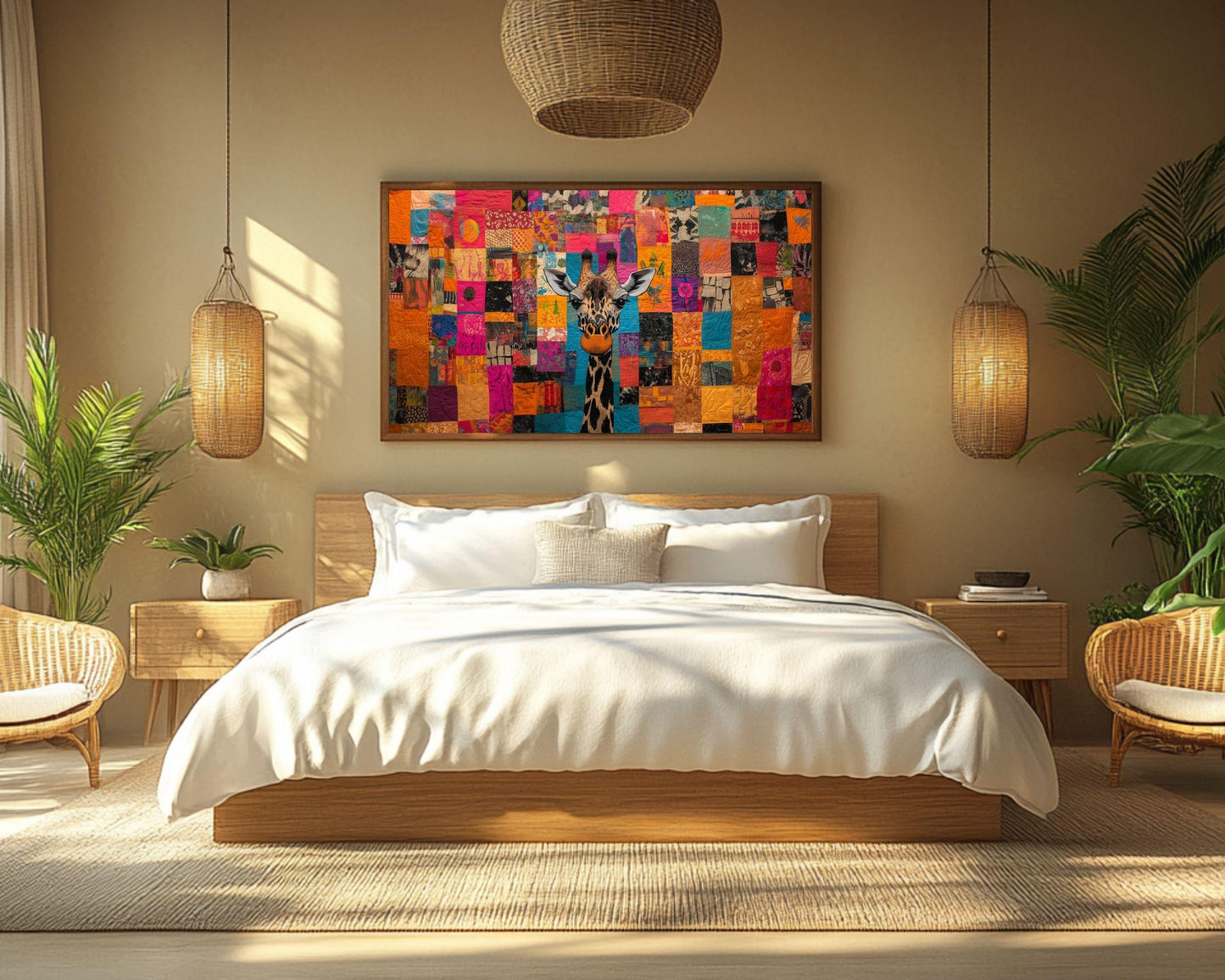 Patchwork Giraffe Art | Vibrant Quilt-Inspired Canvas Print