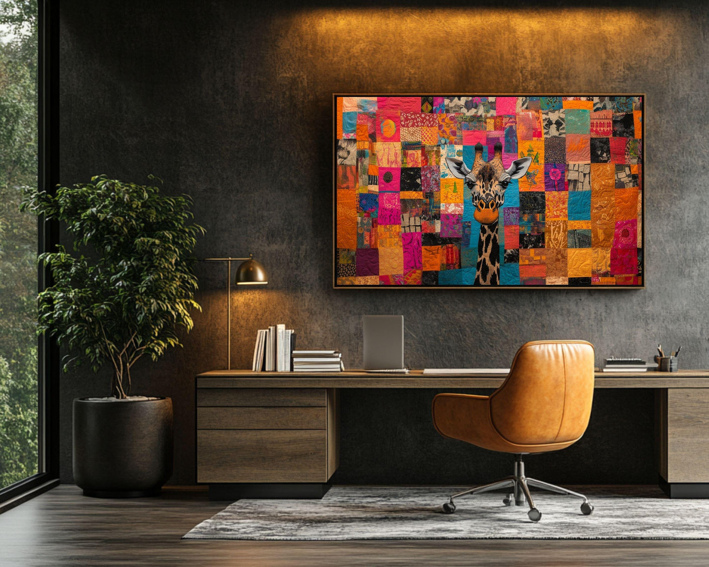 Patchwork Giraffe Art | Vibrant Quilt-Inspired Canvas Print