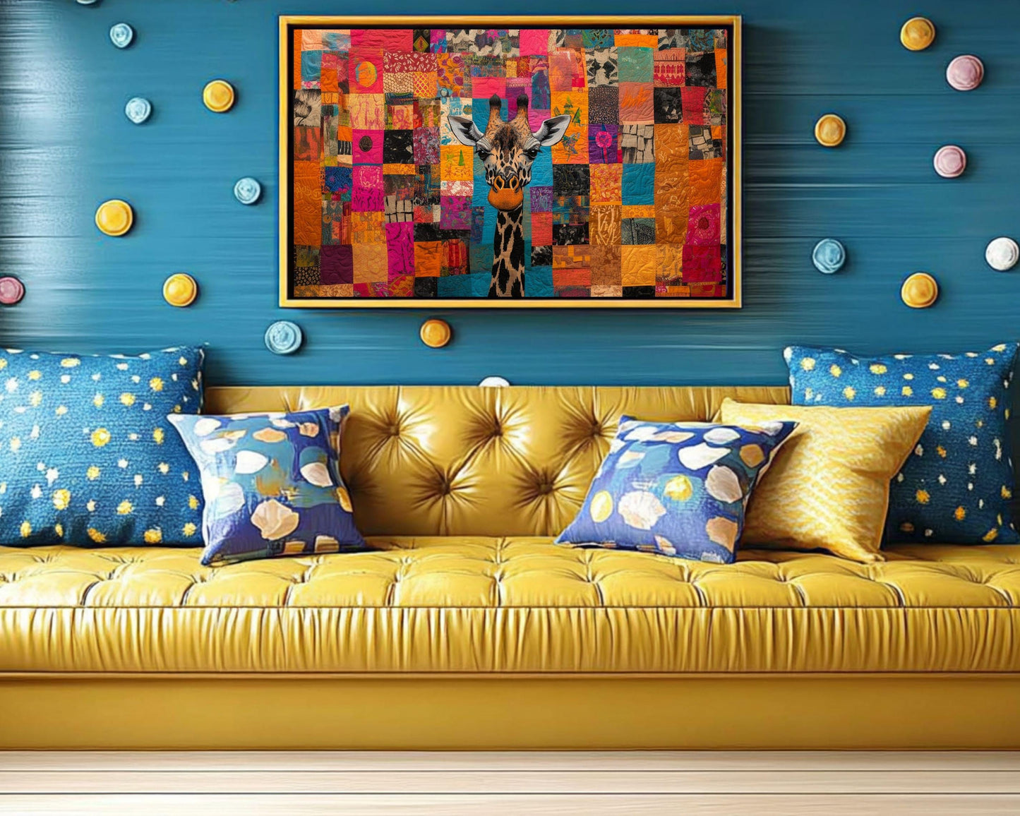 Patchwork Giraffe Art | Vibrant Quilt-Inspired Canvas Print