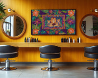 Colorful abstract African American wall art featuring vibrant shapes and patterns on canvas, perfect for modern decor.