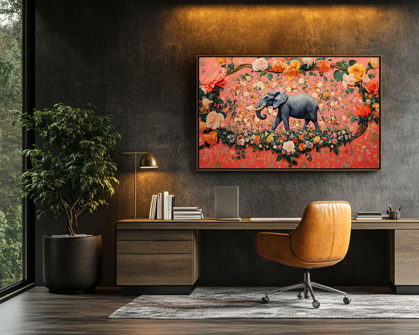 Floral Elephant Art | Regal Canvas Print with Bold Colors