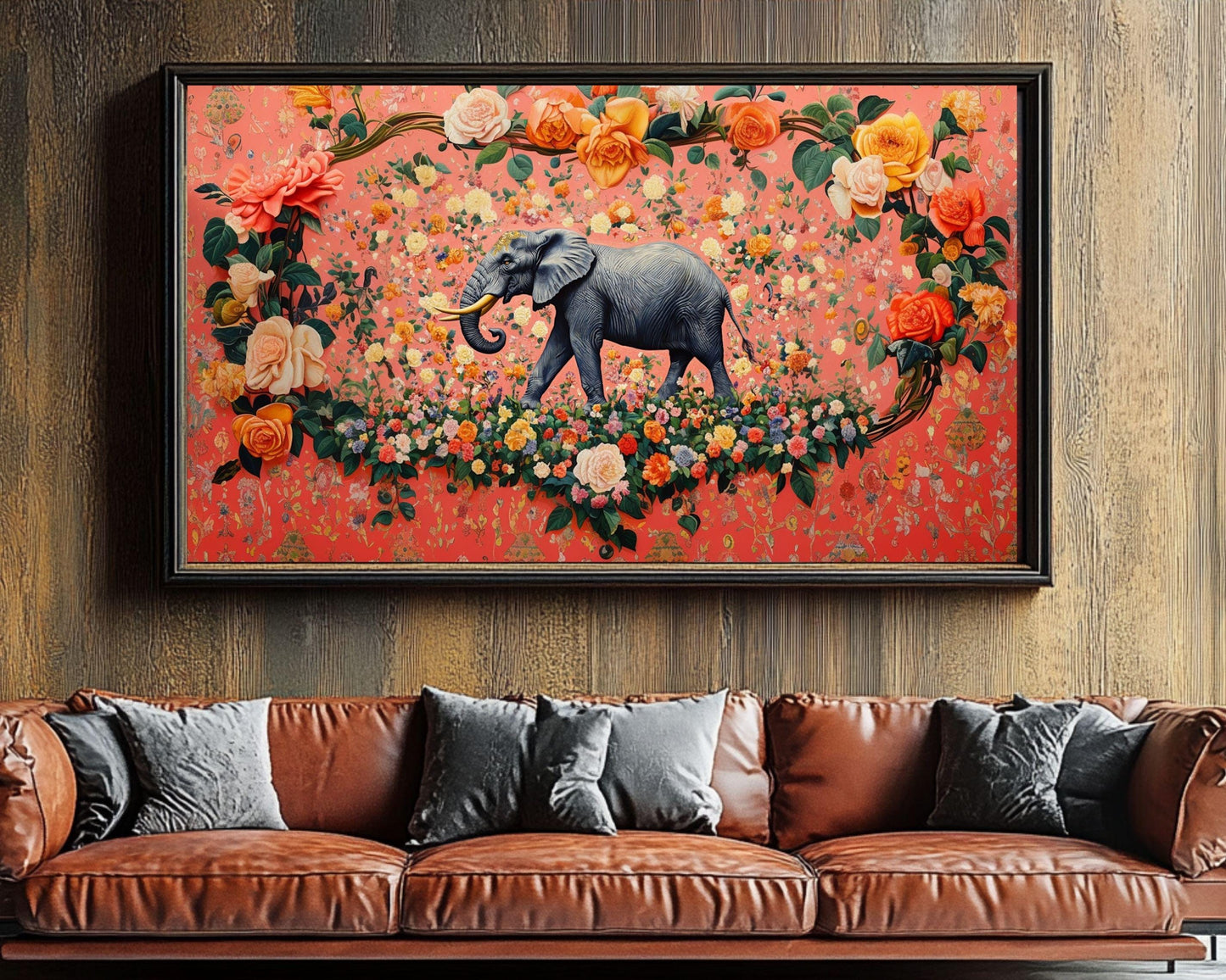 Floral Elephant Art | Regal Canvas Print with Bold Colors