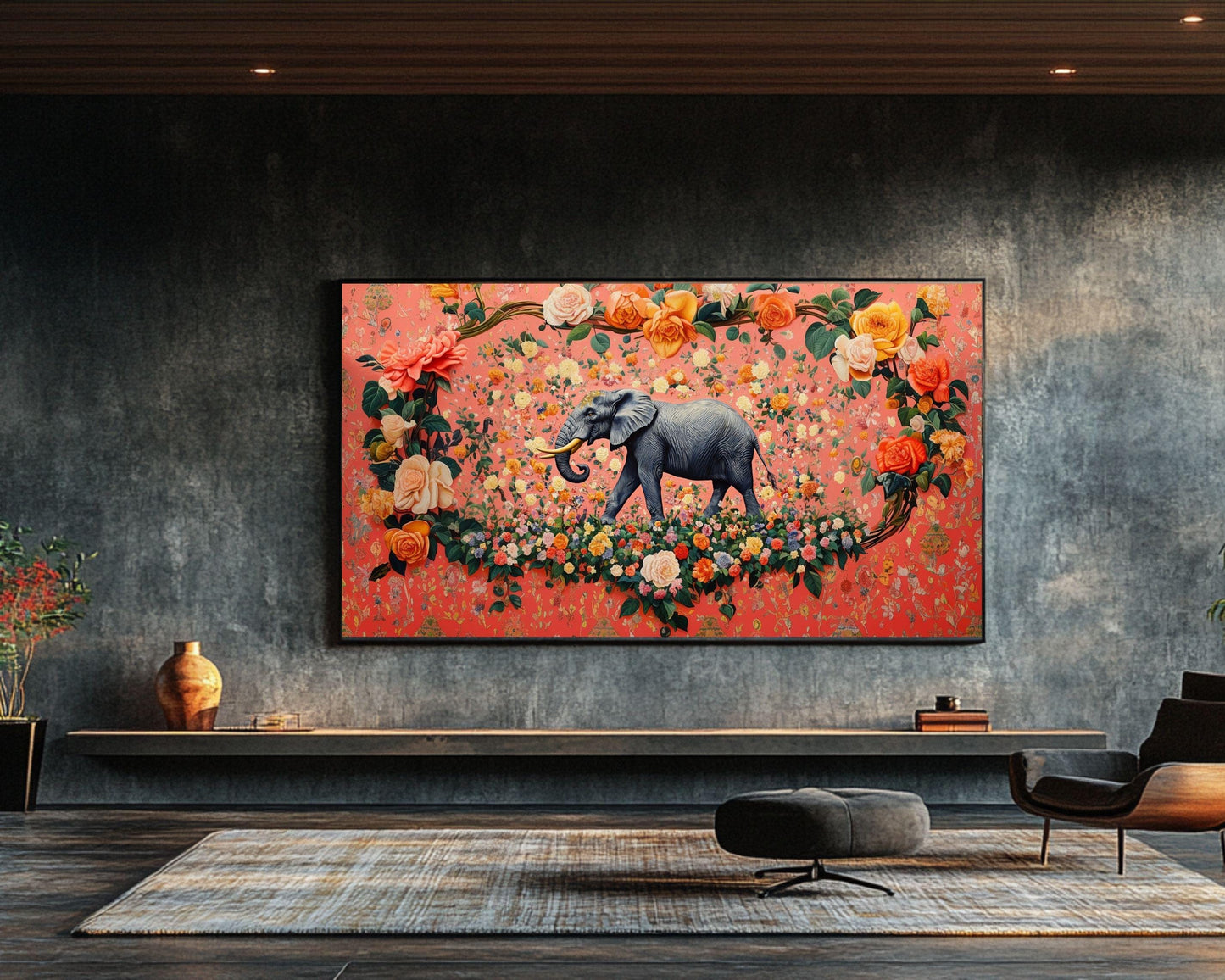 Floral Elephant Art | Regal Canvas Print with Bold Colors