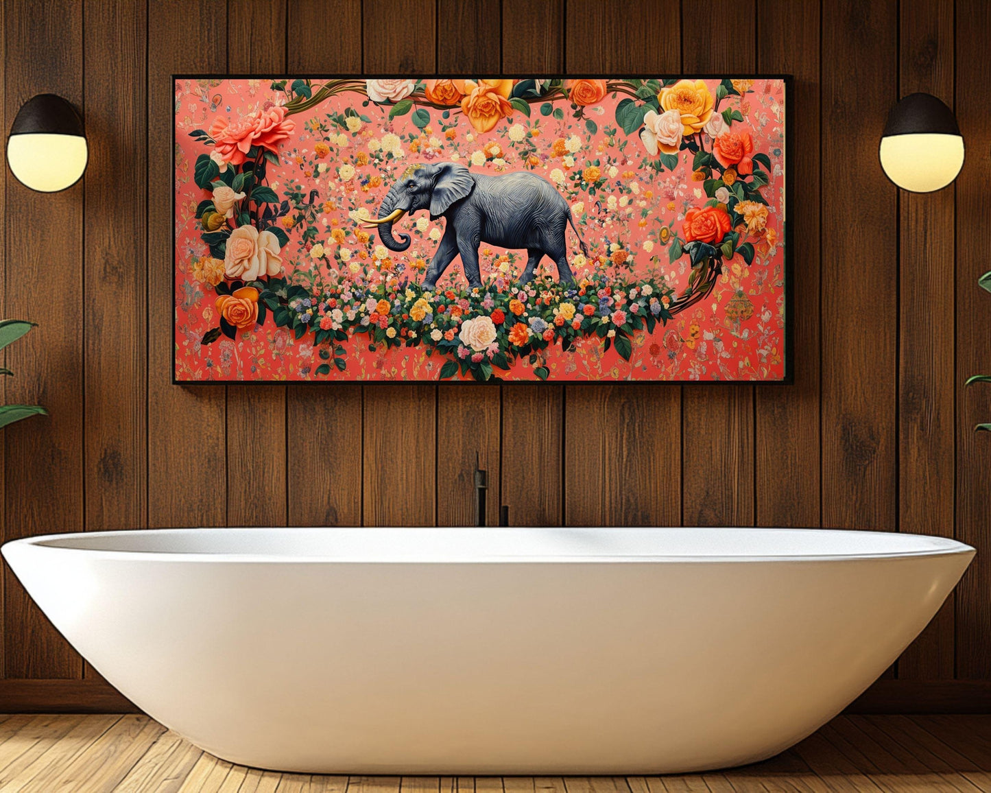 Floral Elephant Art | Regal Canvas Print with Bold Colors