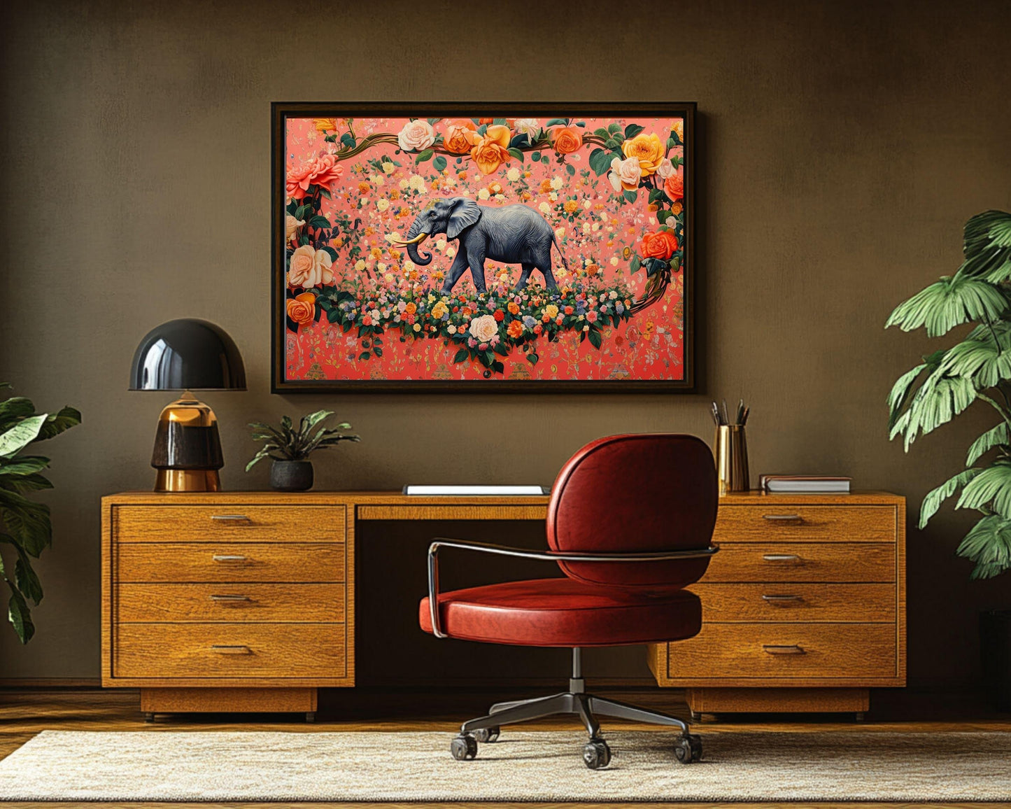 Floral Elephant Art | Regal Canvas Print with Bold Colors