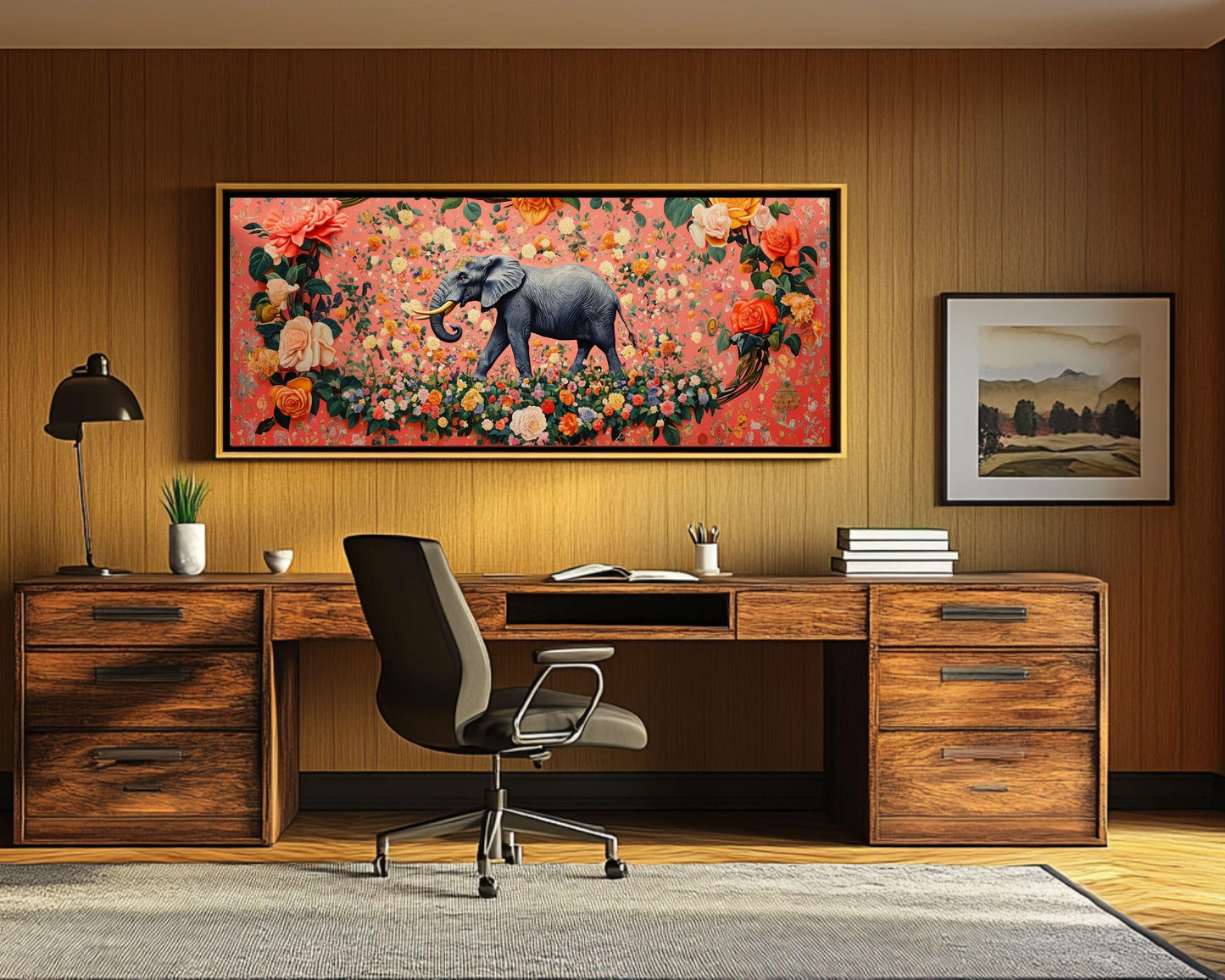 Floral Elephant Art | Regal Canvas Print with Bold Colors