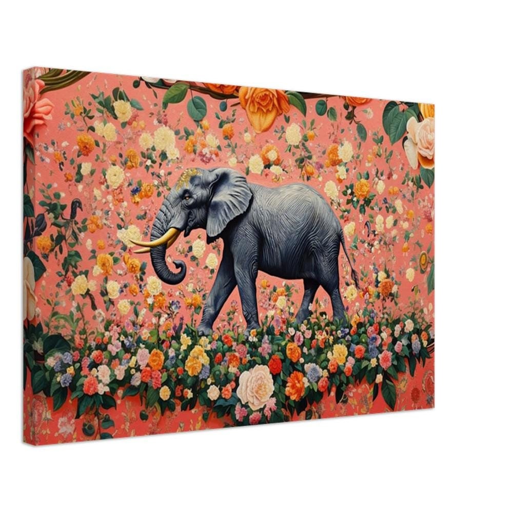 Floral Elephant Art | Regal Canvas Print with Bold Colors