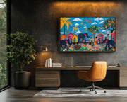 Haitian Village Elephants Black cultural wall decor print by MoomZee Artwork