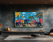 Haitian Village Elephants Black Caribbean wall art for home decor