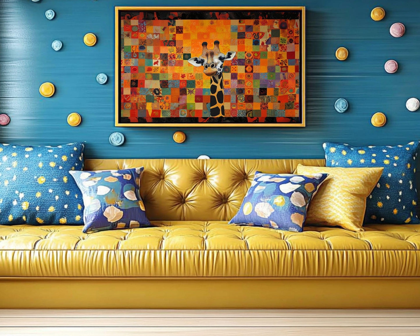 Patchwork Giraffe Art | Vibrant Quilt-Inspired Canvas Print