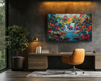 Vibrant abstract canvas art featuring bold colors, ideal for enhancing your space with African American wall art.