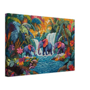 Tropical Elephant Family canvas art featuring vibrant Haitian folk art, perfect as African American wall art.