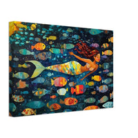 Colorful African American wall art featuring a folk art mermaid design on a vibrant canvas.