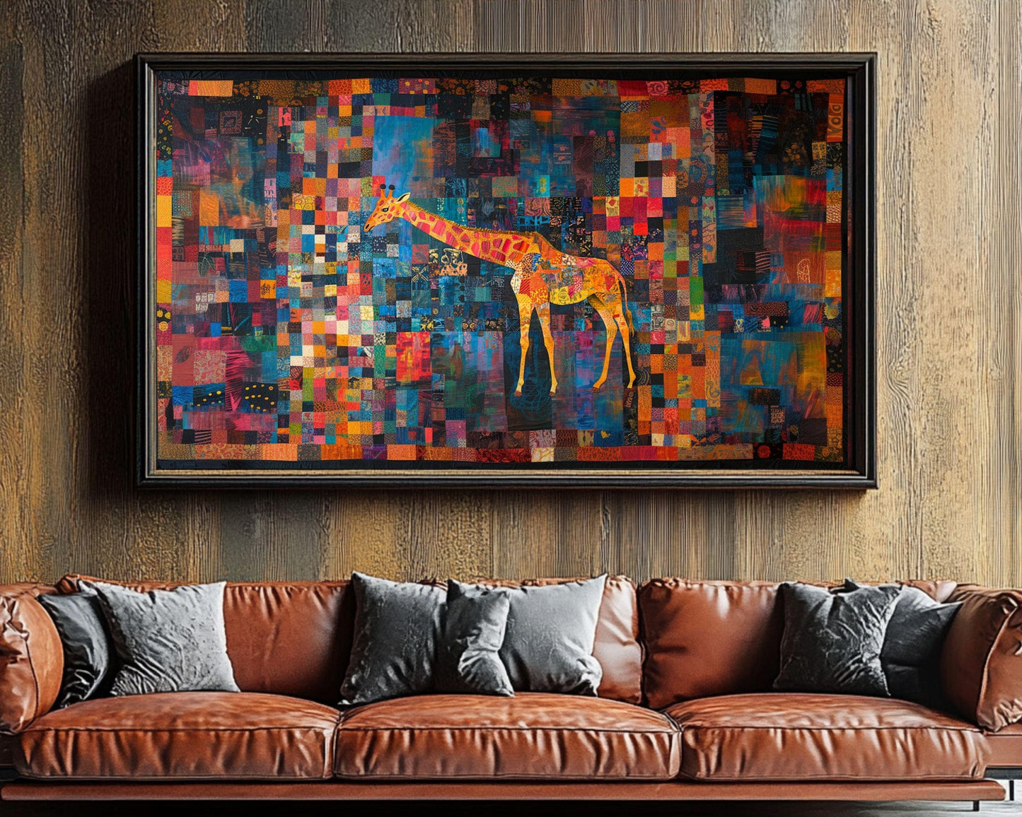 Patchwork Giraffe Canvas | Vibrant Quilt-Inspired Wall Art