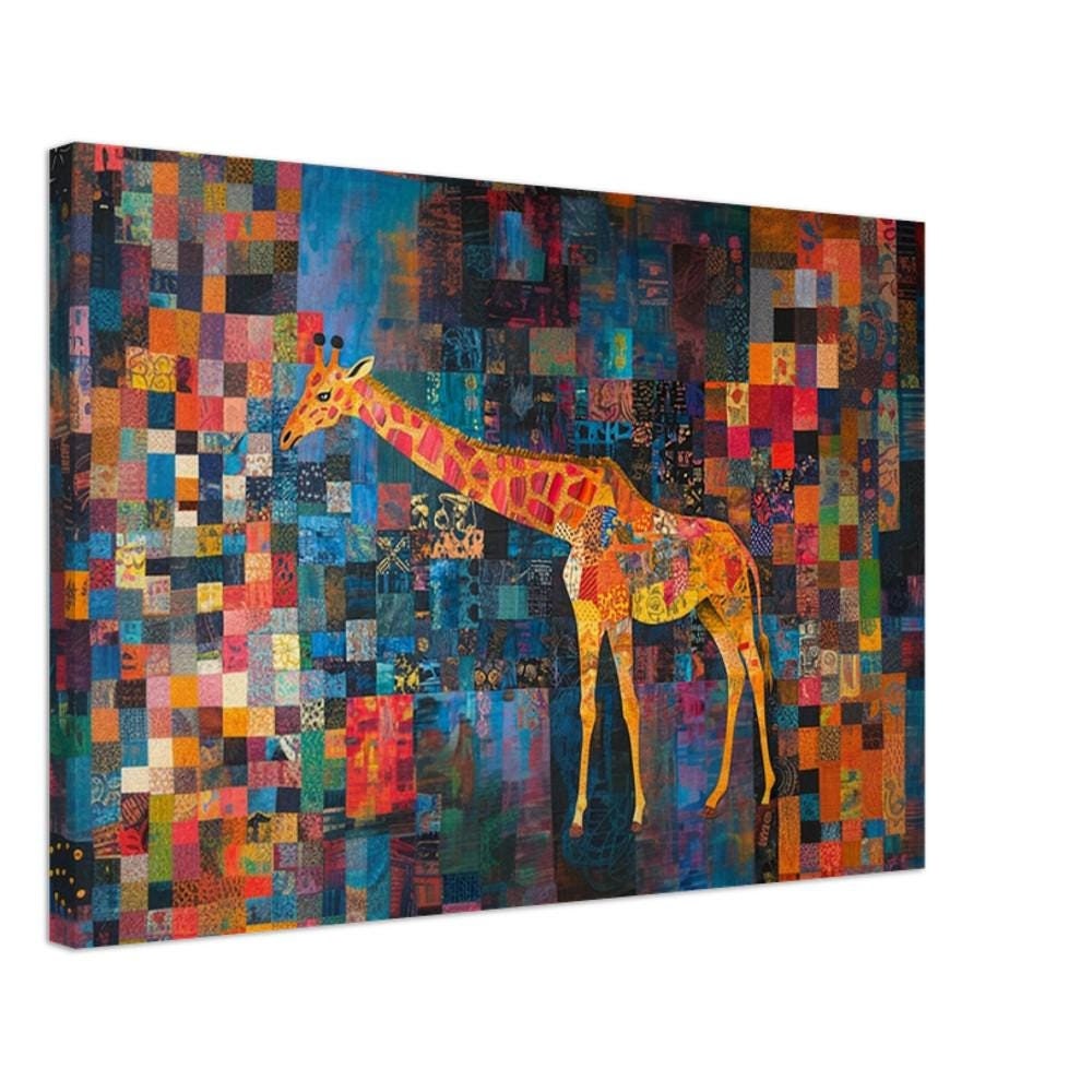 Giraffe African American Patchwork Quilt Canvas Art