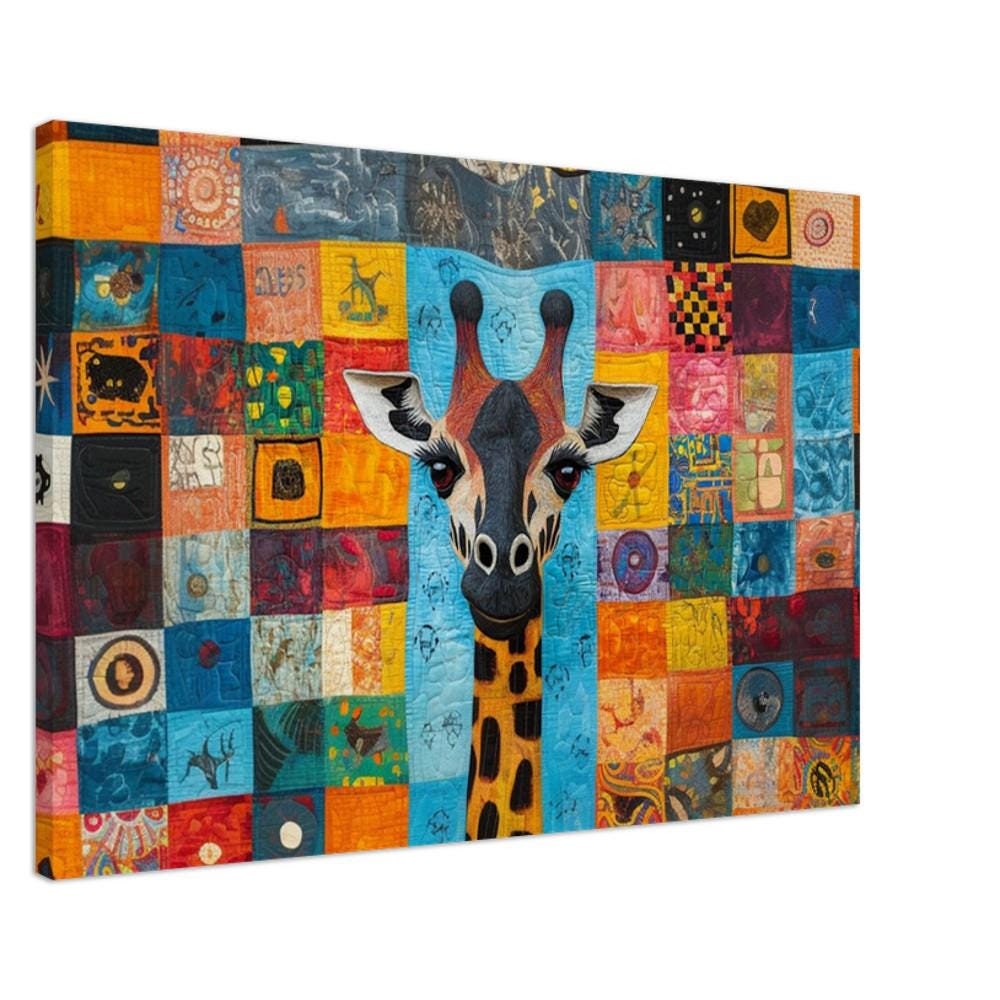 Colorful Giraffe African American Wall Art Canvas
