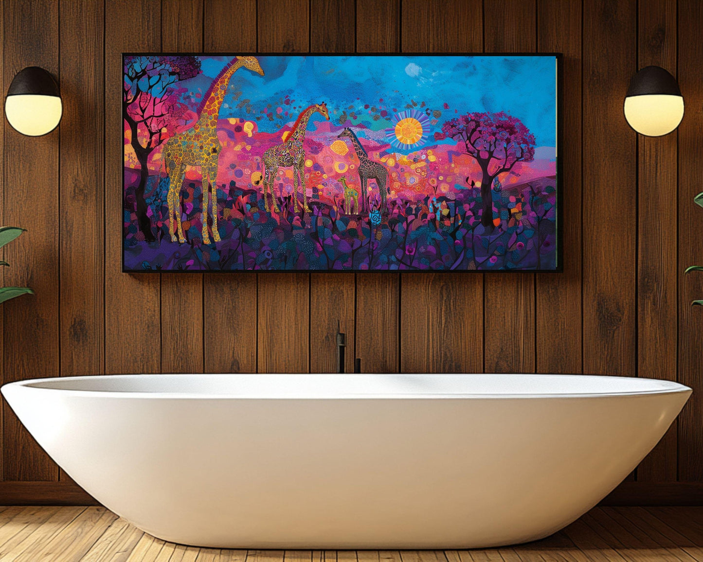 Colorful Giraffe Family Art | Vibrant Safari Canvas Print