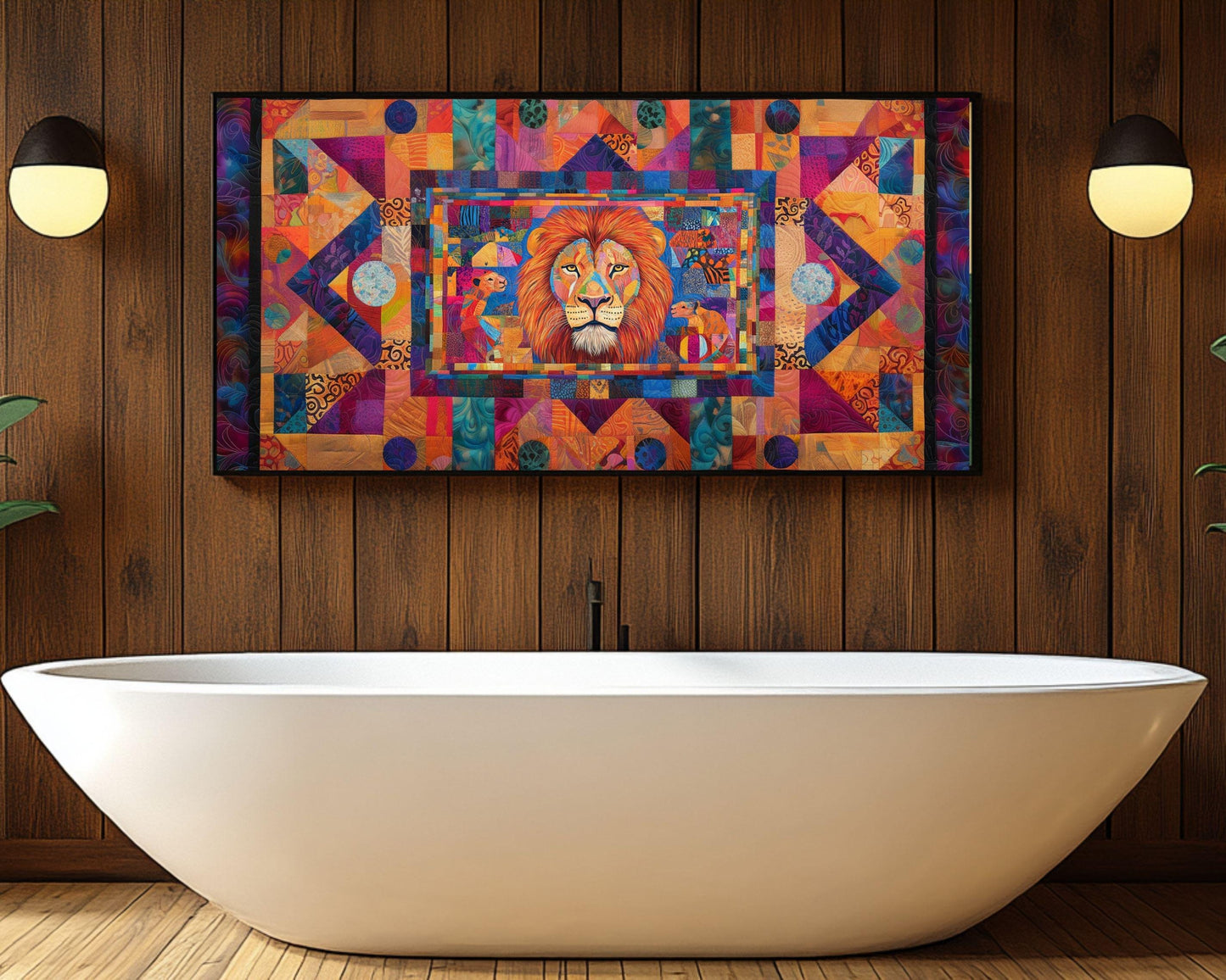 Lion Family Canvas Art | Vibrant Patchwork Safari Print