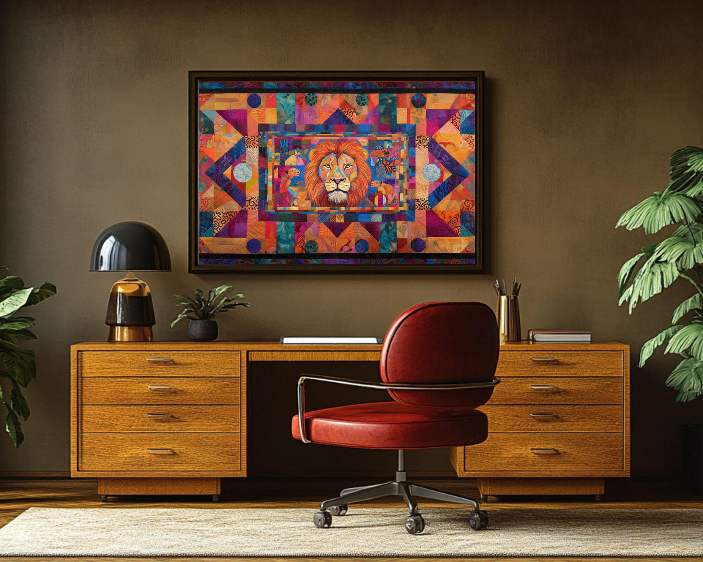 Lion Family Canvas Art | Vibrant Patchwork Safari Print