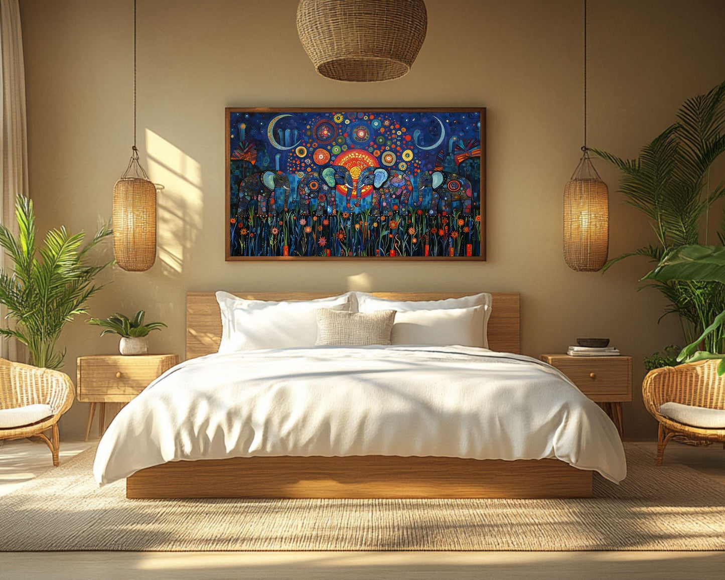 Elephant Mosaic Canvas Art | Vibrant Night Safari Design