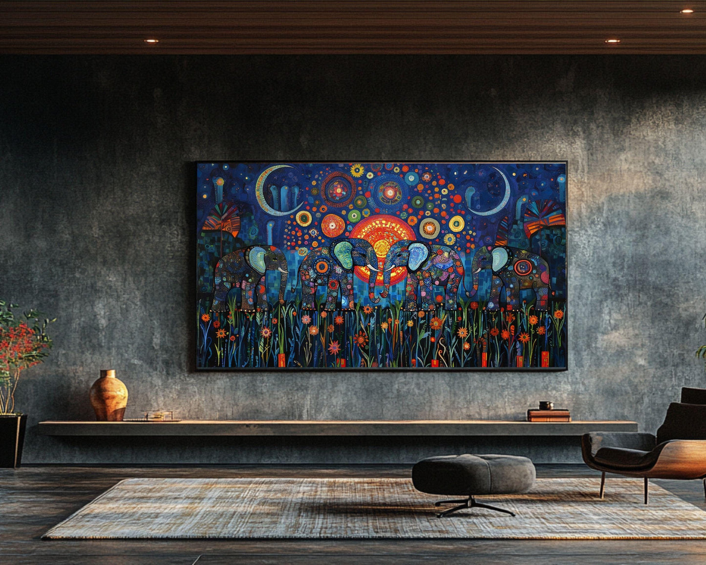 Elephant Mosaic Canvas Art | Vibrant Night Safari Design