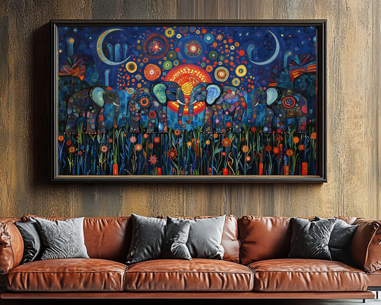 Elephant Mosaic Canvas Art | Vibrant Night Safari Design