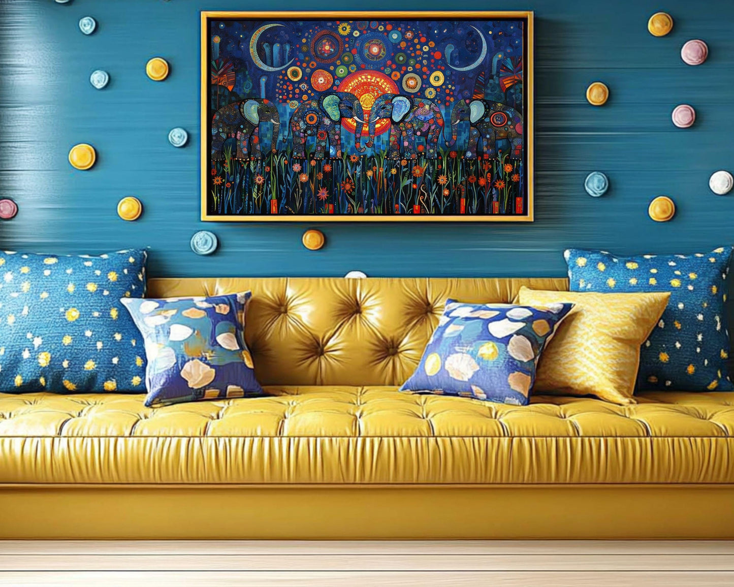 Elephant Mosaic Canvas Art | Vibrant Night Safari Design