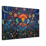 Elephants African American mosaic sky canvas art featuring vibrant colors and intricate patterns for striking wall décor.