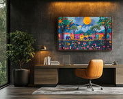 Haitian Folk Elephants in a Village cultural wall decor print by MoomZee Artwork