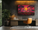 African American Giraffe Family Sunset Canvas Art Print