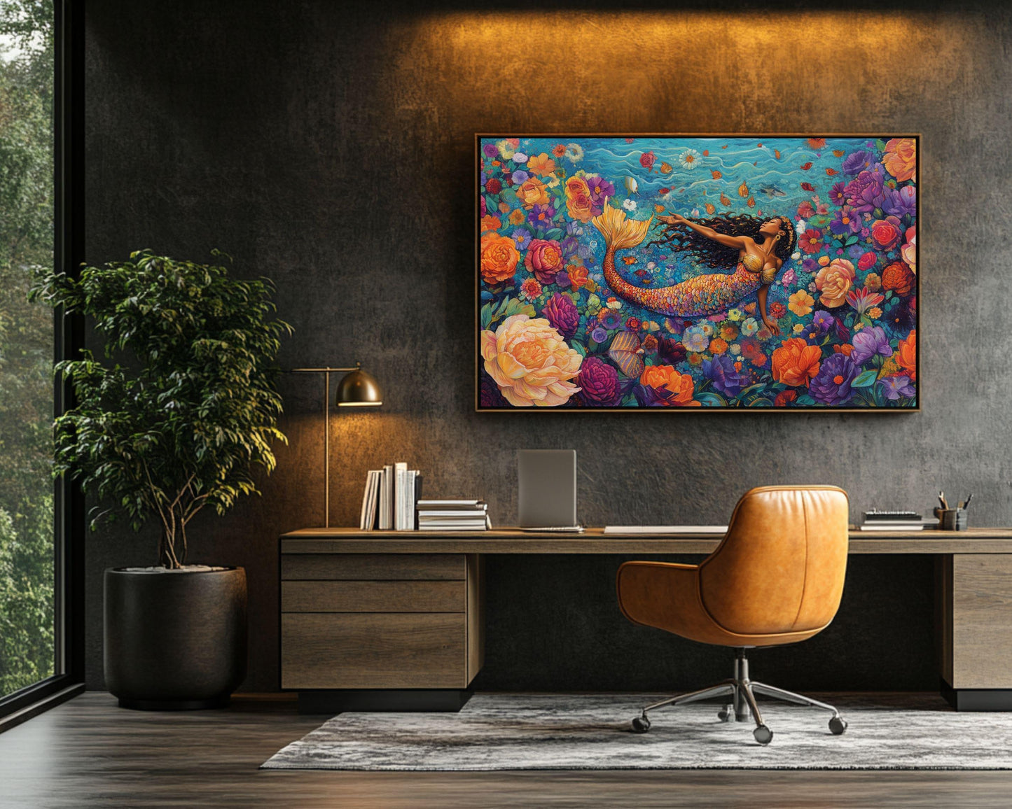 Regal Mermaid Canvas Art | Vibrant Floral Fantasy