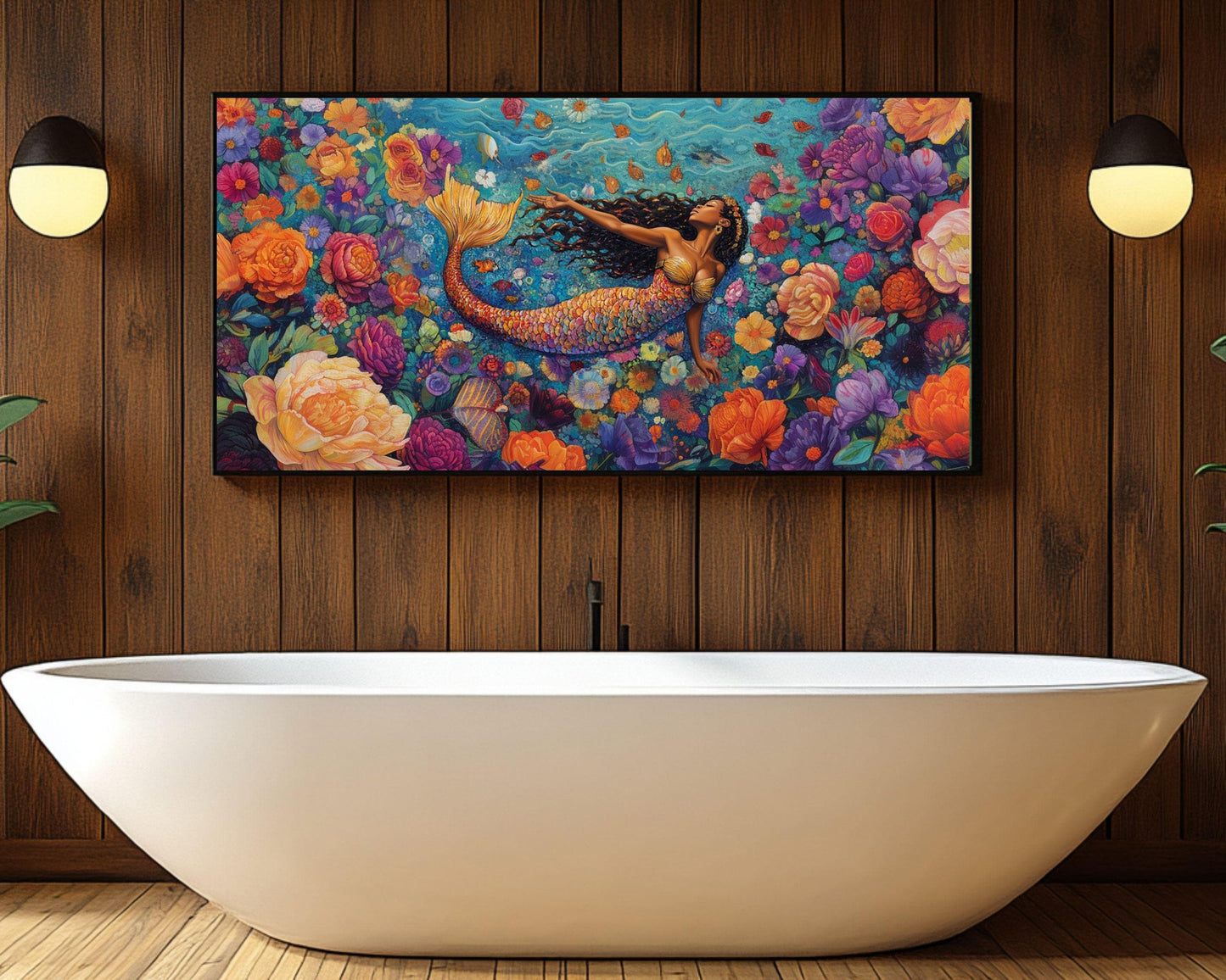 Regal Mermaid Canvas Art | Vibrant Floral Fantasy