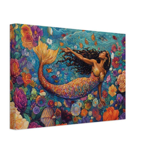 Regal Mermaid Canvas Art | Vibrant Floral Fantasy