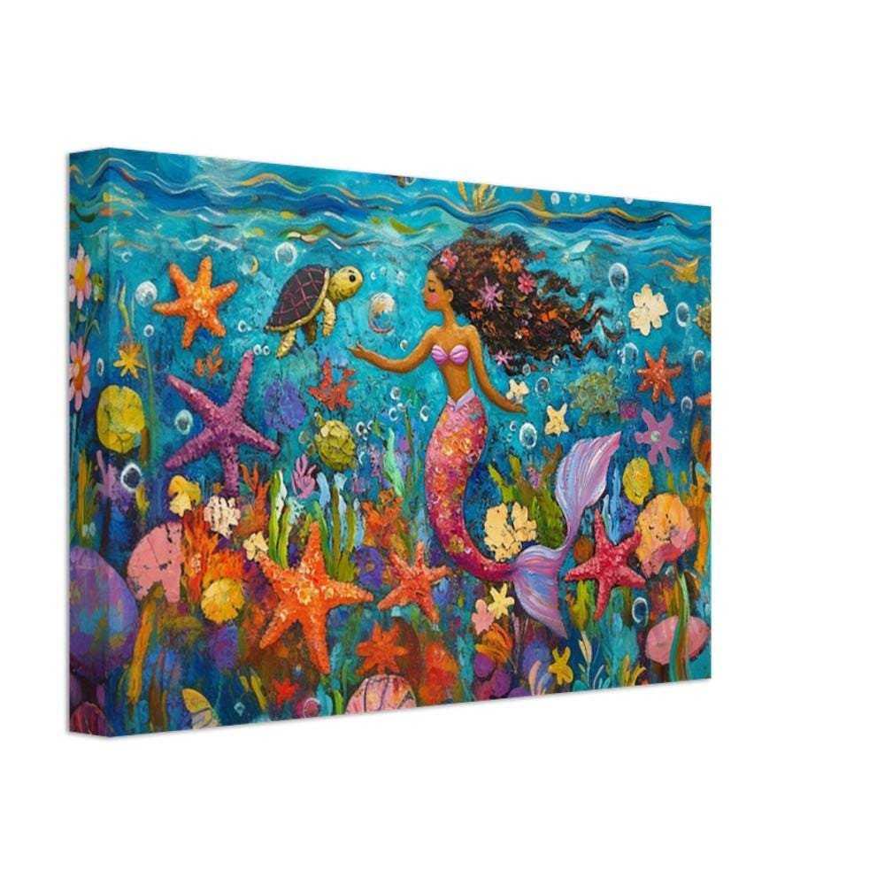 Black Mermaid African American Wall Art Canvas Print