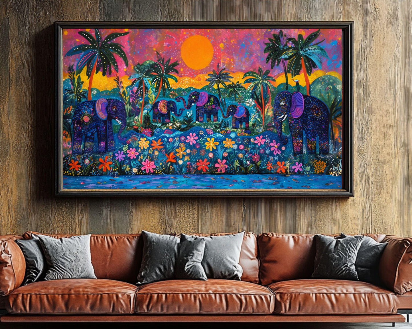 Colorful Elephant Canvas Print - Vibrant Haitian Folk Art Decor