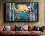 Giraffes and Sun African American Wall Art Canvas Print