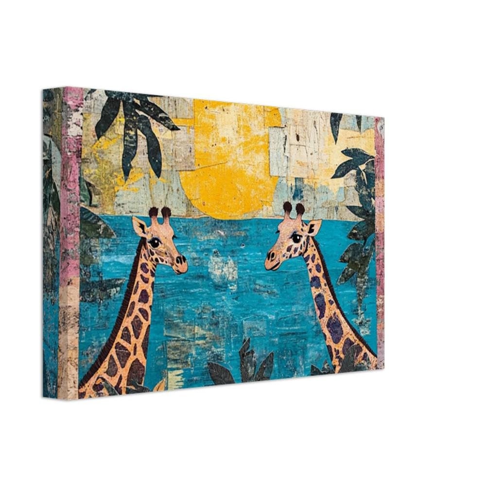 Giraffes and Sun African American Wall Art Canvas Print