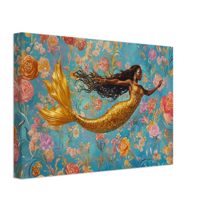 Regal Black Mermaid canvas art, showcasing stunning and vibrant African American wall art for stylish decor.