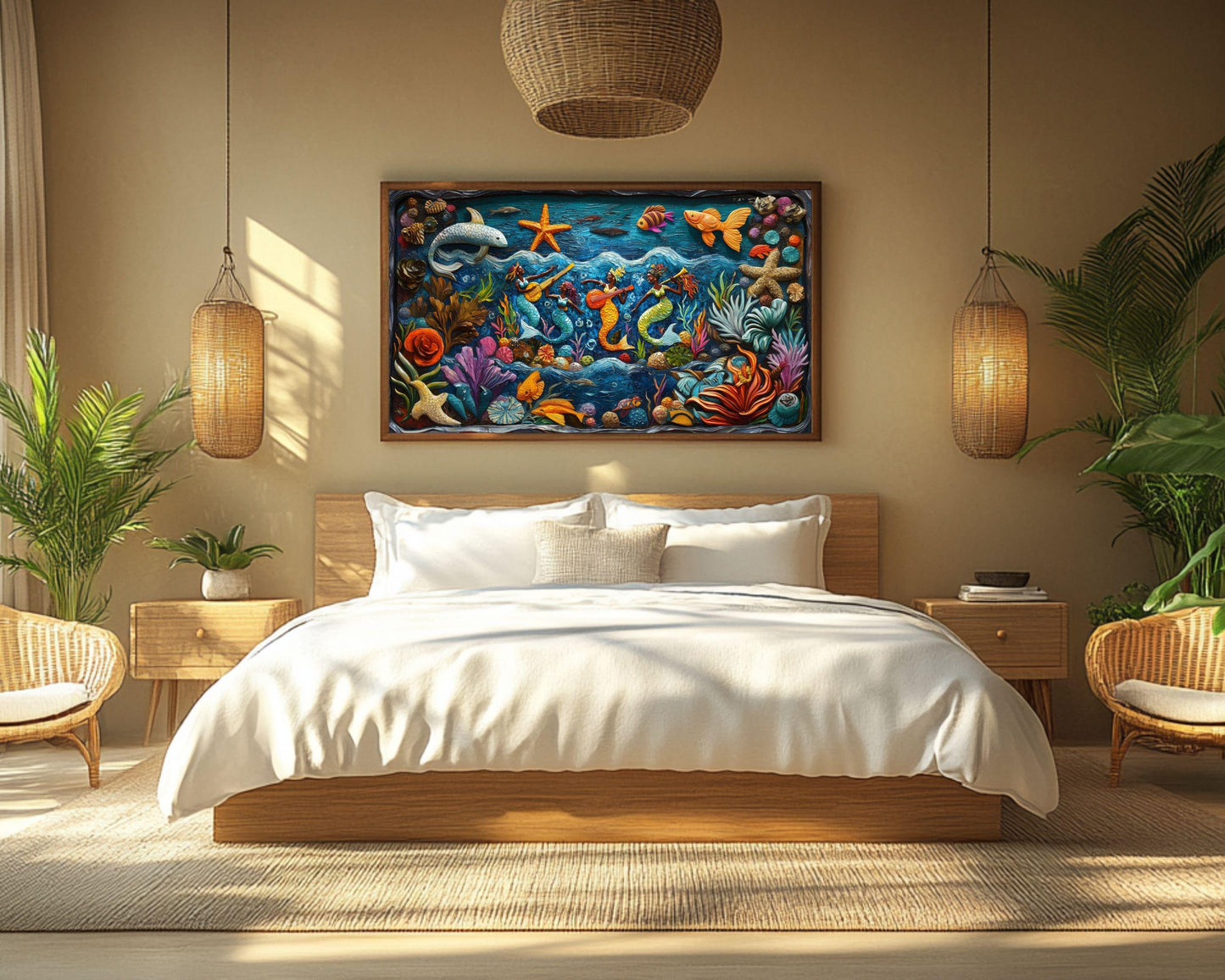 Vibrant Haitian Mermaid Canvas Print for Living Room Wall Art