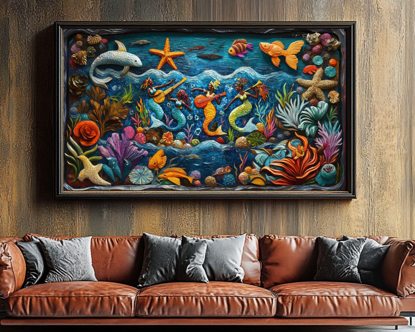 Vibrant Haitian Mermaid Canvas Print for Living Room Wall Art