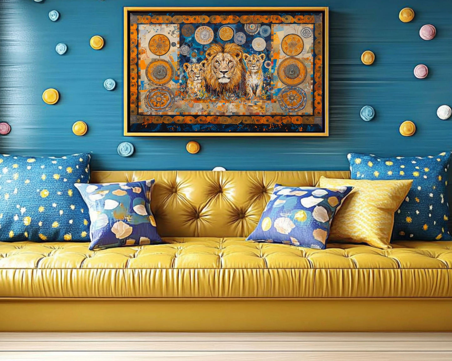 Lion Family Canvas Print - Vibrant Abstract Collage Wall Art - Living Room or Office Décor