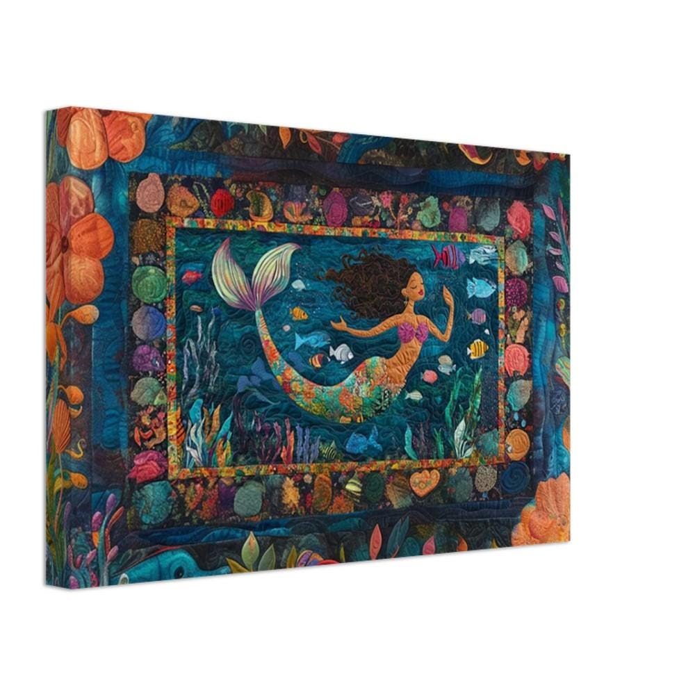 Vibrant Black Mermaid African American Wall Art Canvas