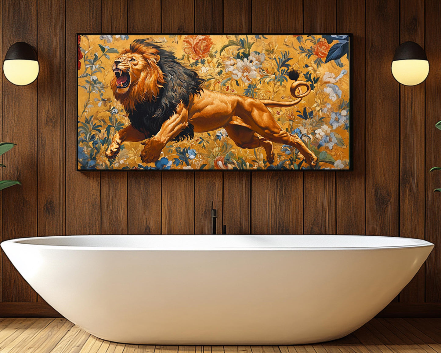 Majestic Lion Canvas Print - Regal Floral Wall Art - Living Room or Office Décor