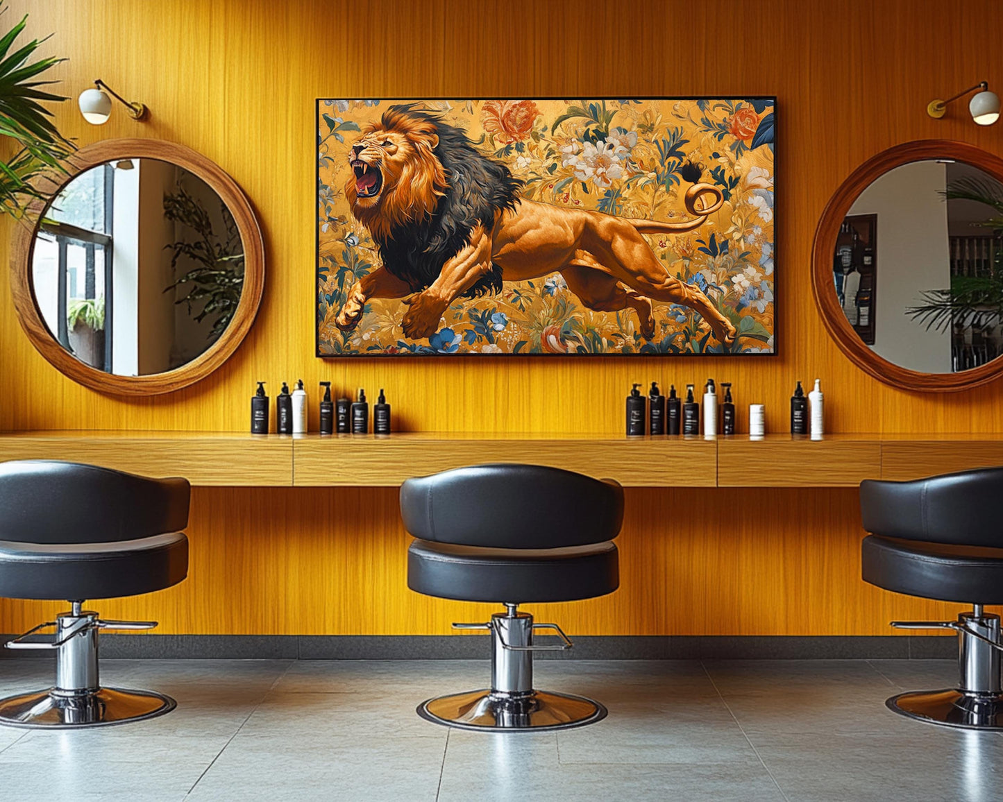 Majestic Lion Canvas Print - Regal Floral Wall Art - Living Room or Office Décor