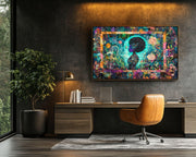 Vibrant Black Floral cultural wall decor print by MoomZee Artwork