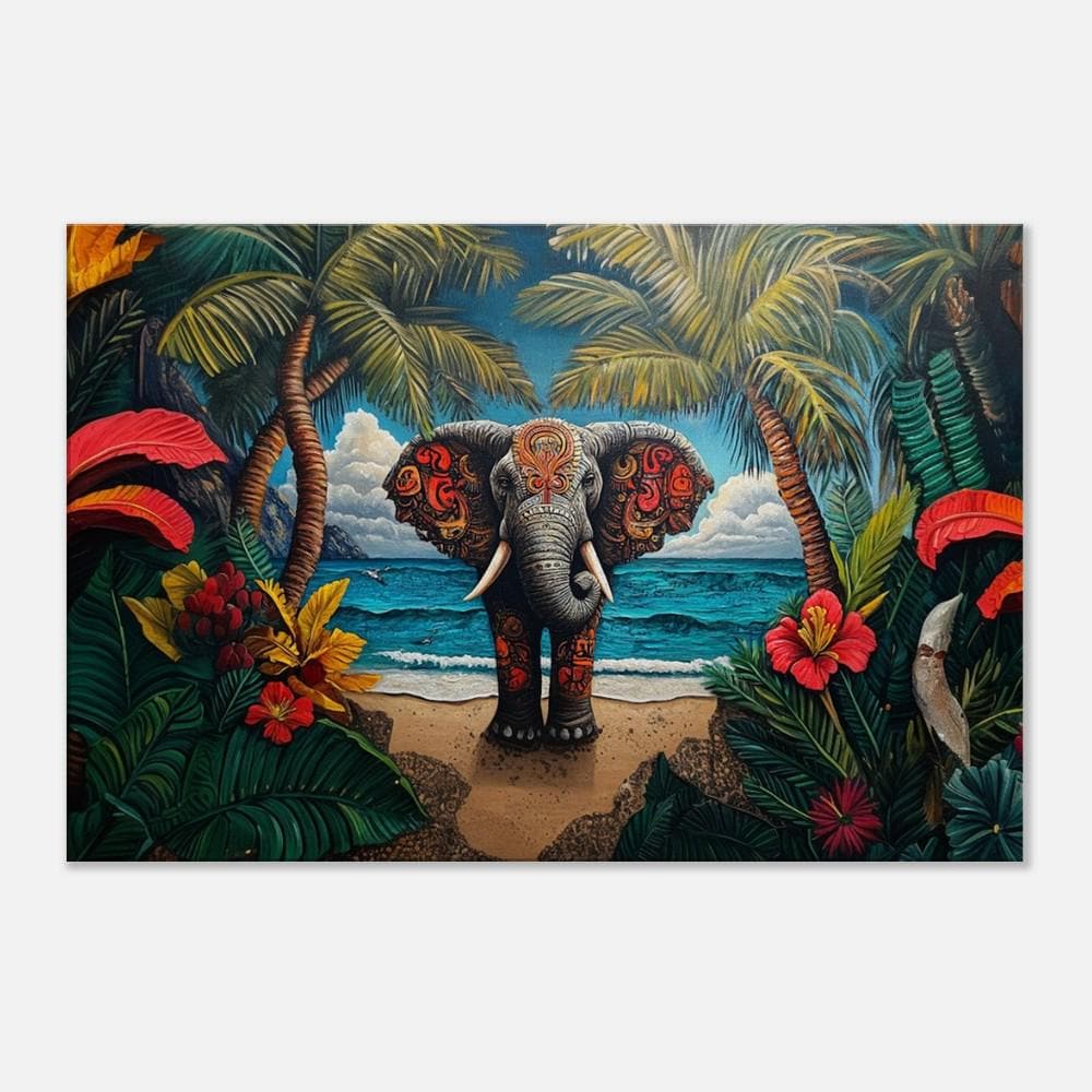 Tropical Elephant canvas art showcasing vibrant colors, perfect as African American wall art for a unique decor touch.