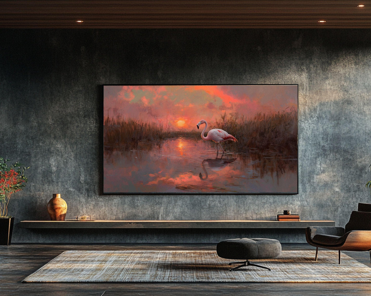 Flamingo Wetlands Canvas Art - Vibrant Nature Wall Decor for Bedroom or Living Room