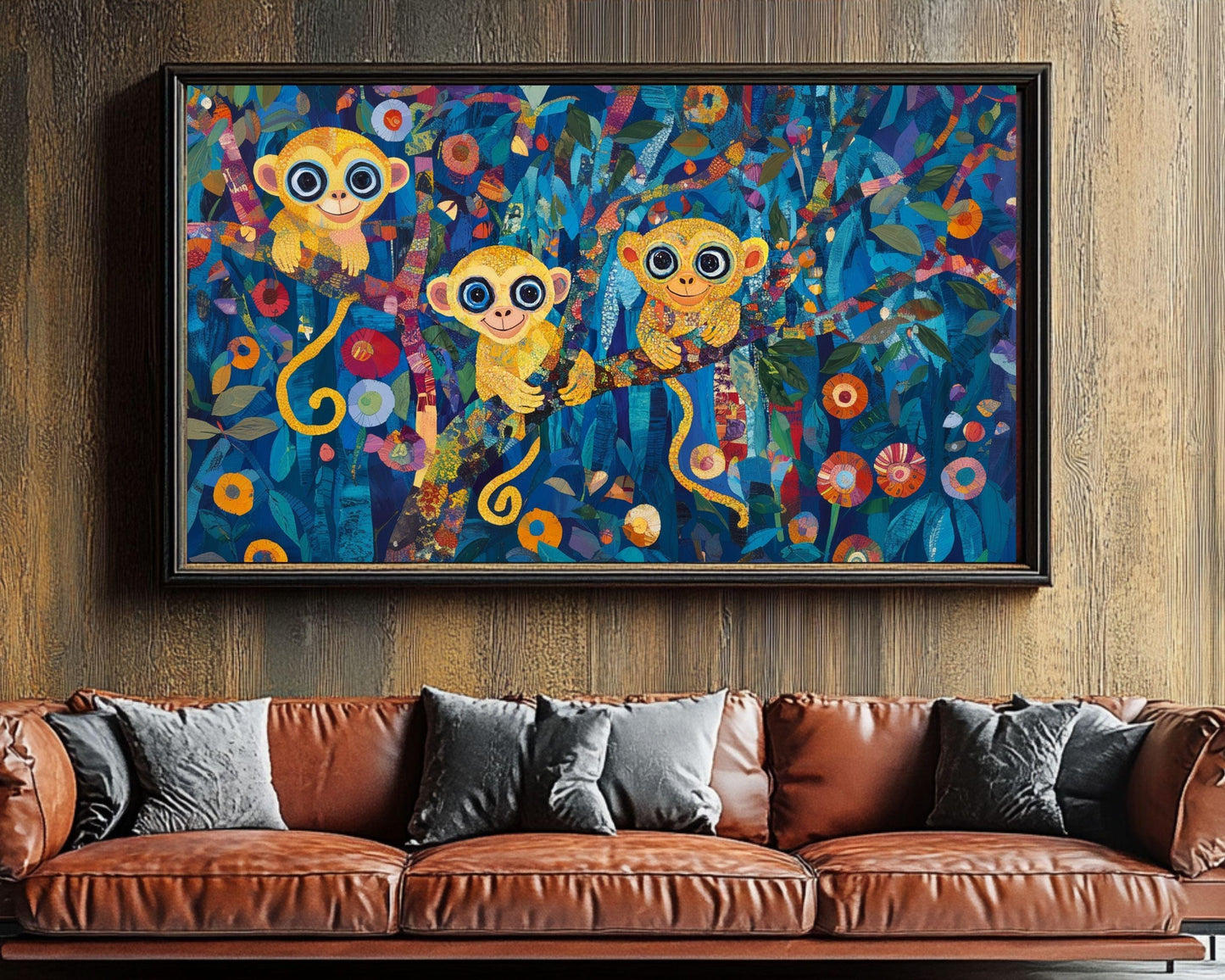 Three Monkeys Jungle Canvas Art - Bright Wall Decor for Kids' Room or Nursery