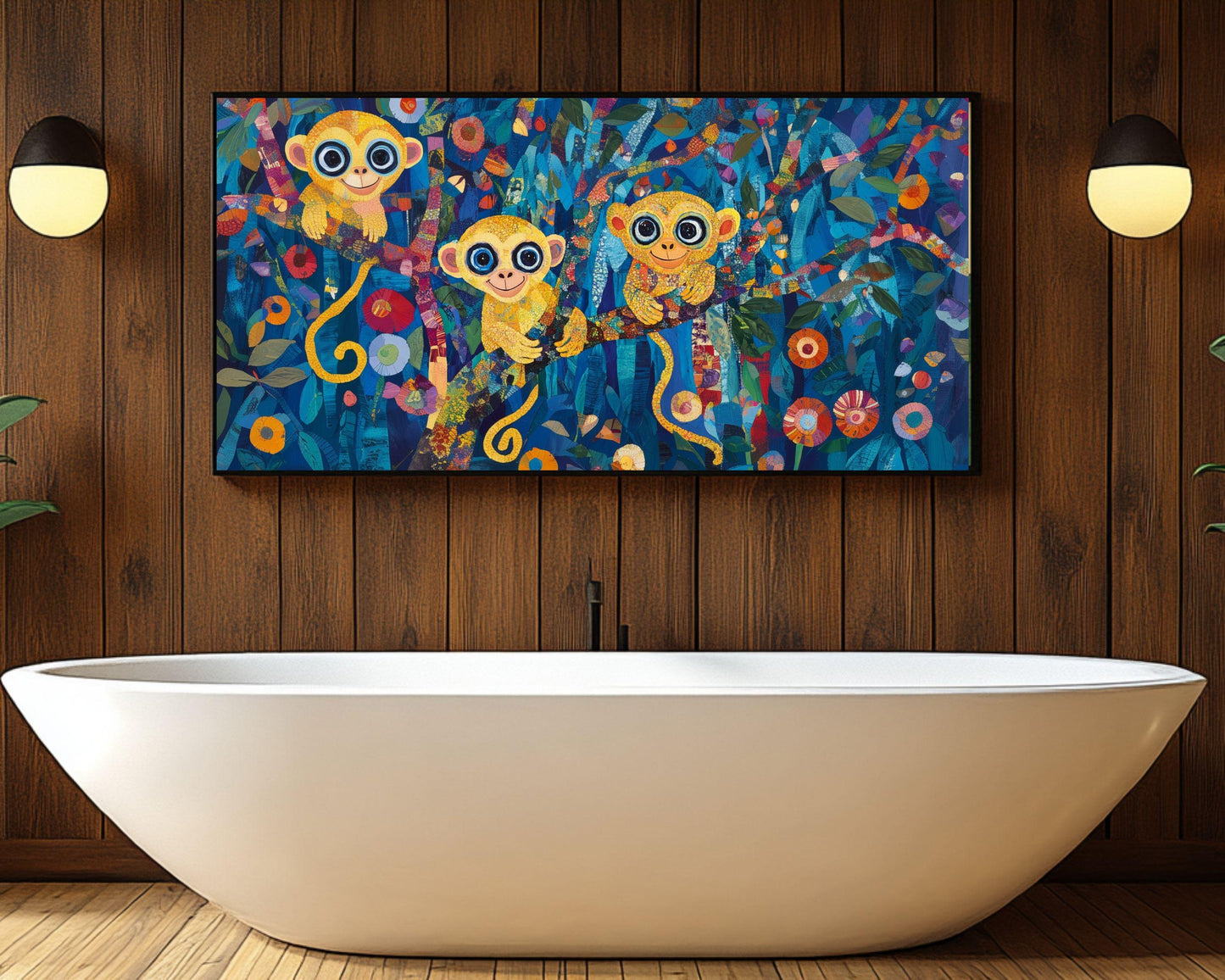 Three Monkeys Jungle Canvas Art - Bright Wall Decor for Kids' Room or Nursery